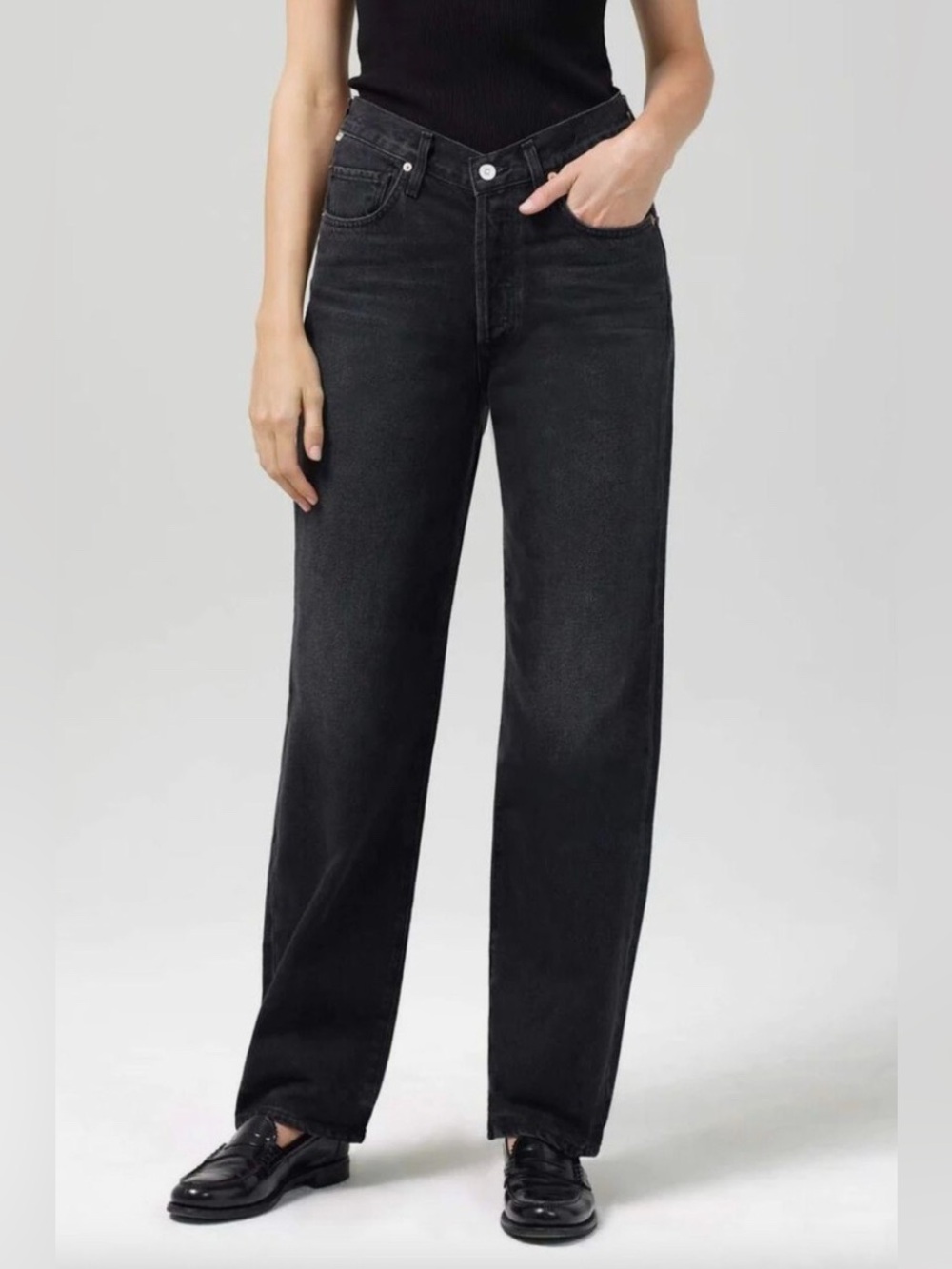 Citizen of Humanity Elle V-Front Black Jeans Nightfall Button Fly size 30 - Picture 3 of 13